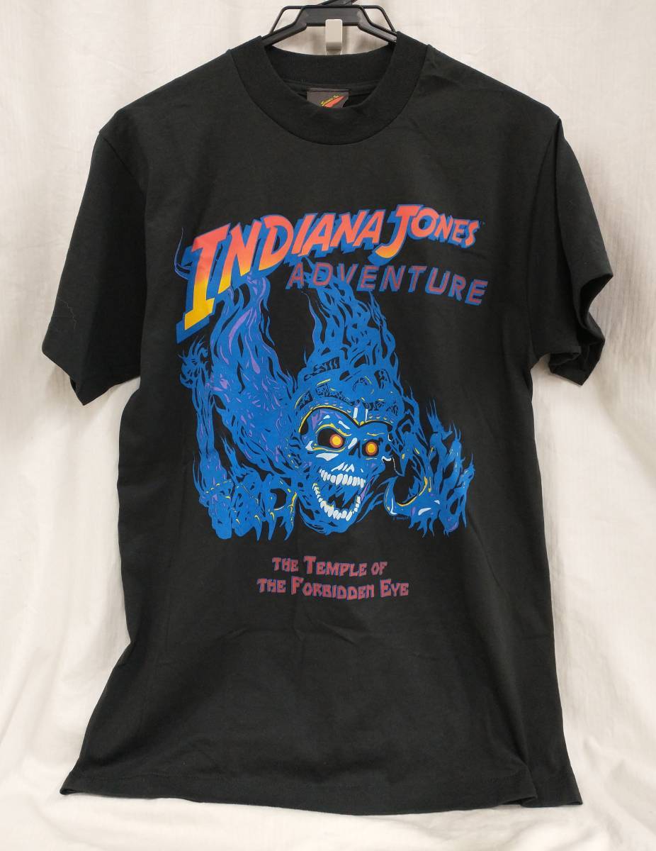 玄関先迄納品 [80s] Disney 店舗受取可 タグ付 ブラック 黒 S/M Tシャツ ムービー インディージョーンズ shirt T Movie Vintage ADVENTURE JONES INDIANA イラスト、キャラクター