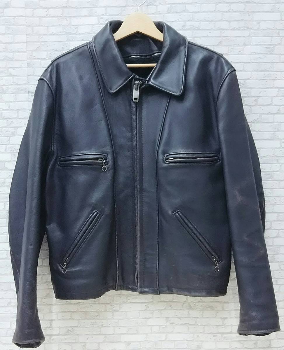新品 】 レザー ブラック シングルライダース 襟付 ショット Schott