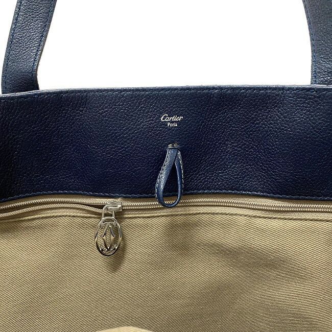  Cartier большая сумка темно-синий бежевый maru виолончель легкий парусина кожа питон б/у Cartier Logo 