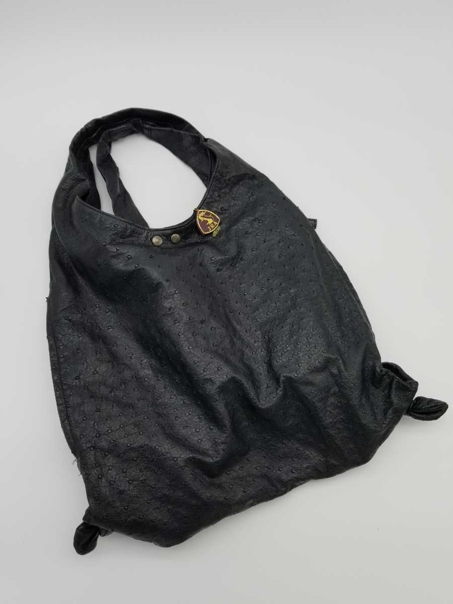 JRA одобрено Ostrich 2way сумка ширина примерно 40cm ручная сумочка большая сумка рюкзак сумка на плечо черный чёрный страус кожаный 