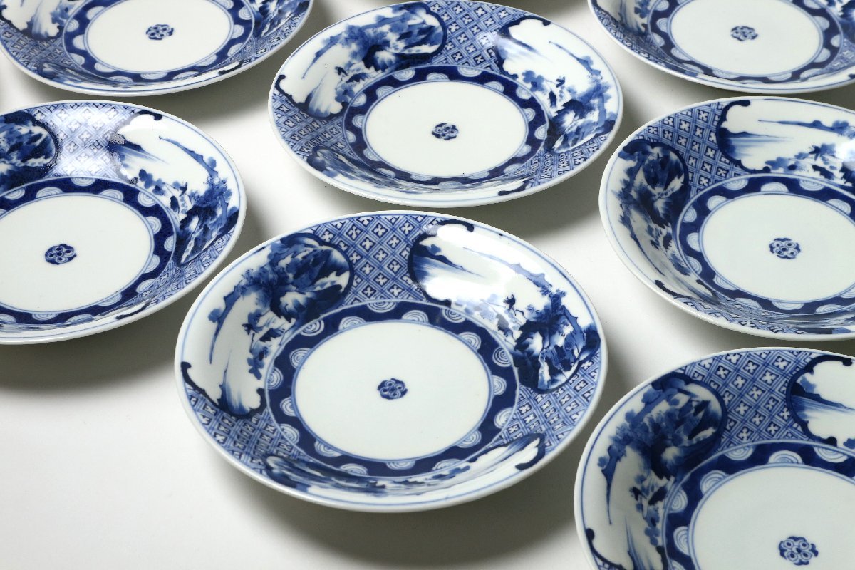 ヤフオク! - 古伊万里 染付 山水風景図 中皿 十七客 木箱 / 銘々皿...