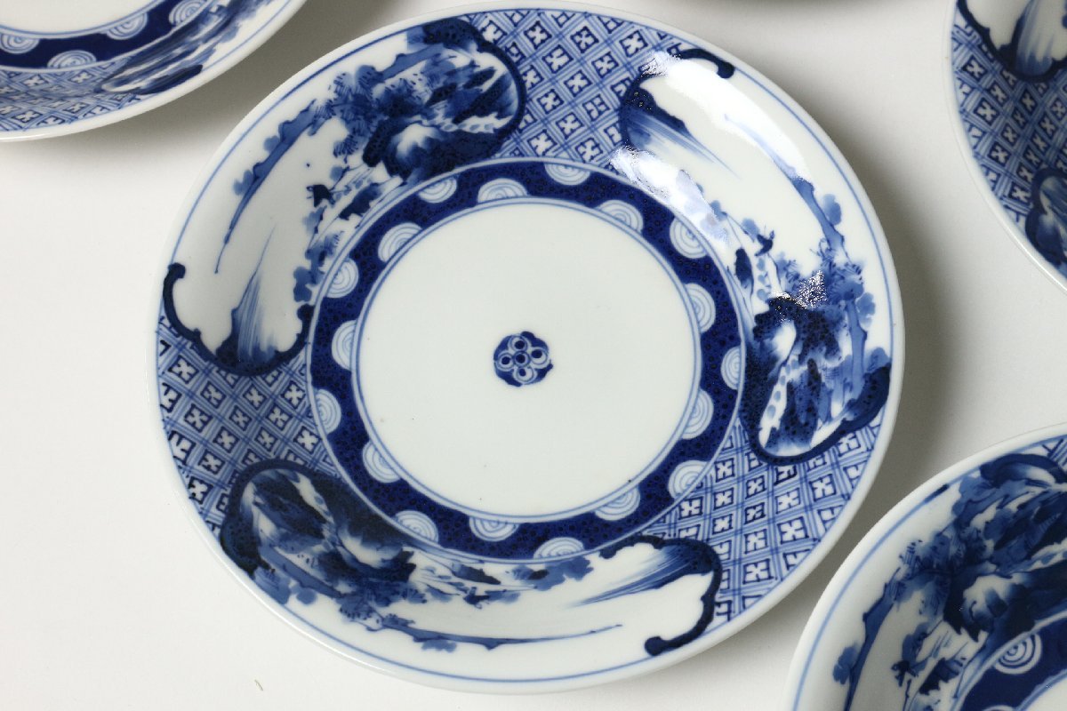 ヤフオク! - 古伊万里 染付 山水風景図 中皿 十七客 木箱 / 銘々皿...
