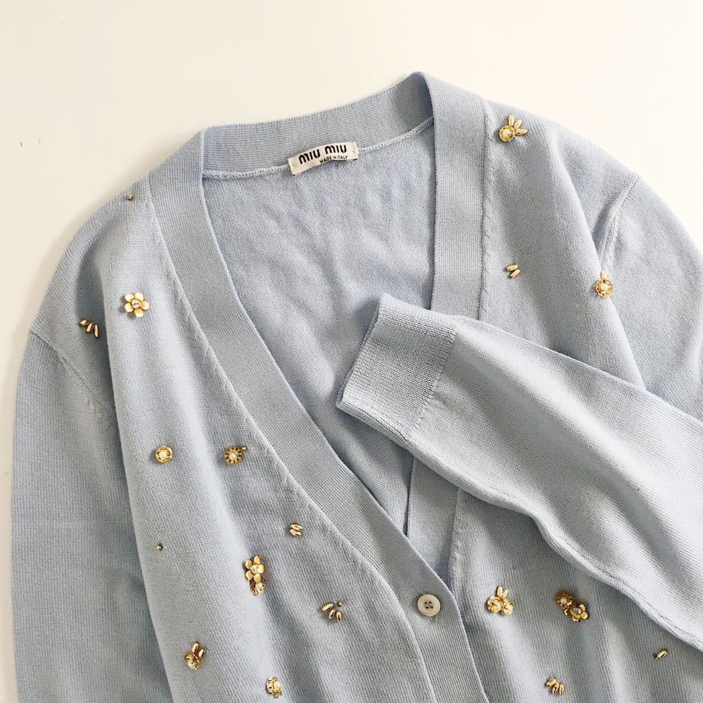 21i27《極美品》伊製 miumiu ミュウミュウ ビジュー ラインストーン