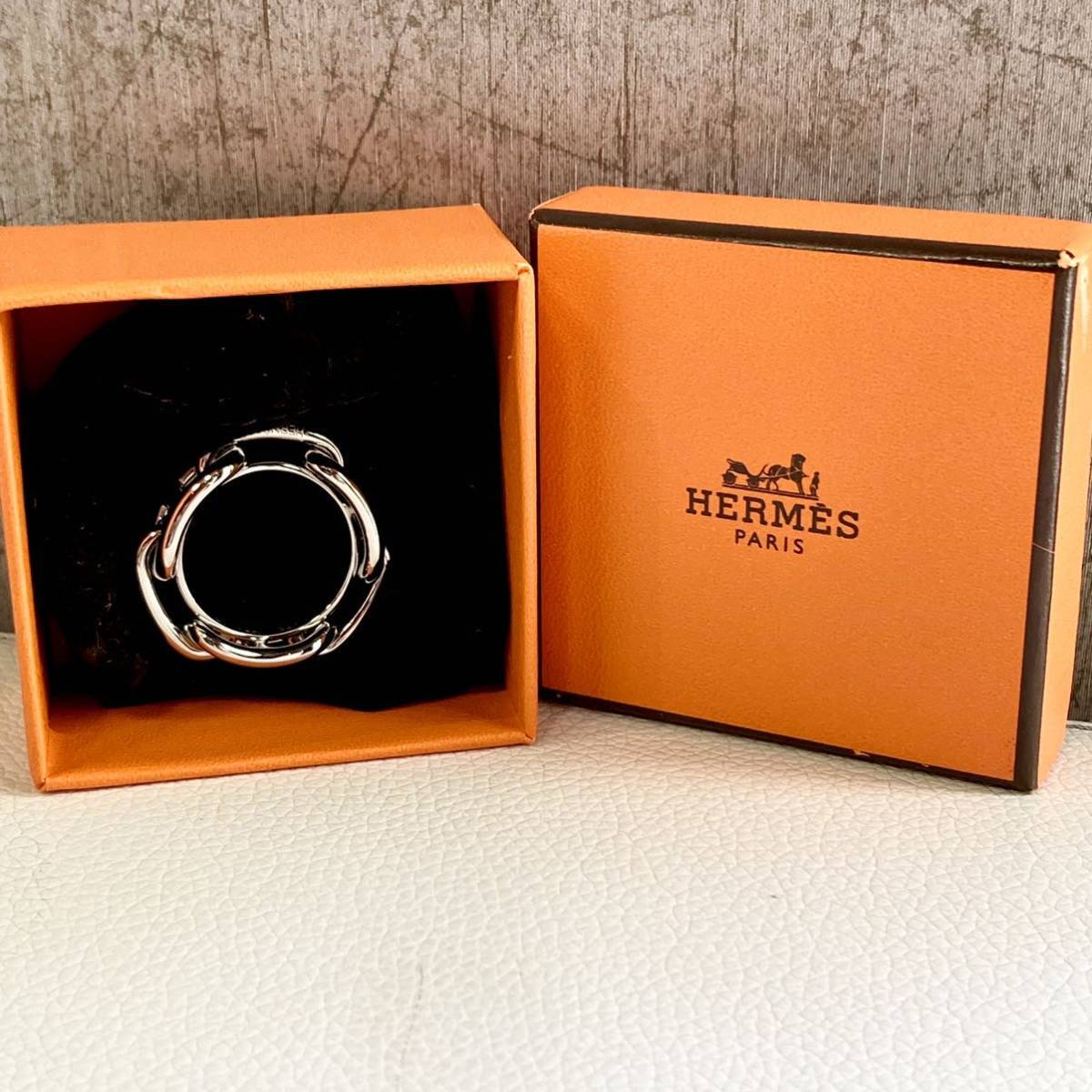 HERMES エルメス シェーヌダンクル シルバー スカーフリング 新品 極美