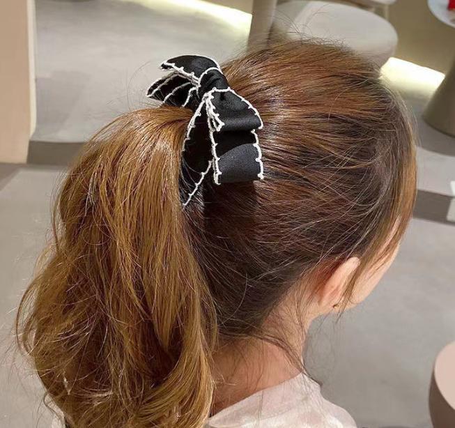 リボン バナナクリップ ヘアクリップ ポニーテール ブラック