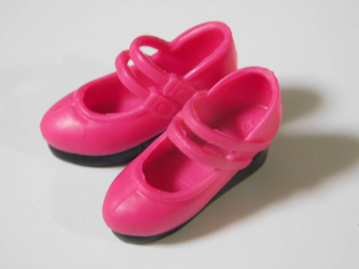 ジェニー リカちゃん キャッスル momoko ブライス 人形用 ピンク 黒 靴 ダブルストラップ シューズ 厚底 ドール 1/6の画像1