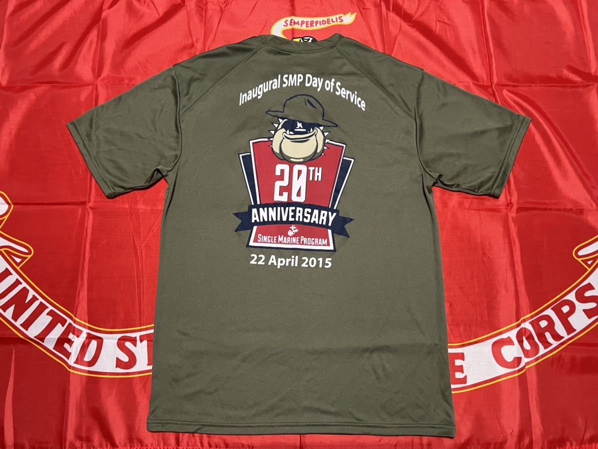 中古美品　made in USA USMC 20th anniversary 22 April 2015 速乾Tシャツ badger sports製　Mサイズ　OD_画像4