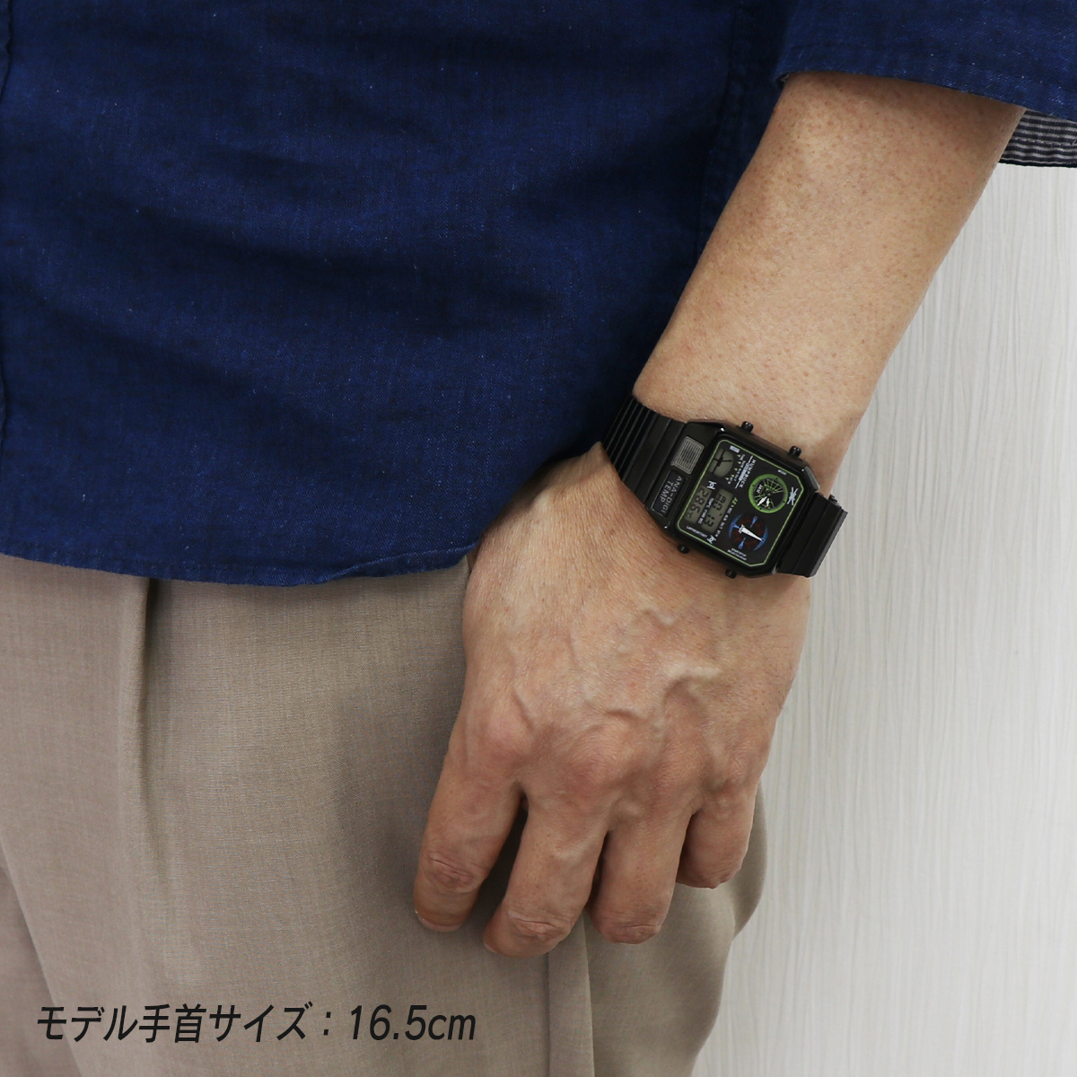 6ヶ月保証 未使用 アウトレット アナデジテンプ ブラック グリーン ANA-DIGI TEMP 6 デジアナ 温度計 腕時計 復刻デザイン メンズ 男性_画像3