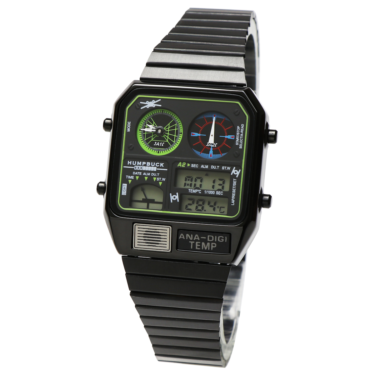 6ヶ月保証 未使用 アウトレット アナデジテンプ ブラック グリーン ANA-DIGI TEMP 6 デジアナ 温度計 腕時計 復刻デザイン メンズ 男性_画像1