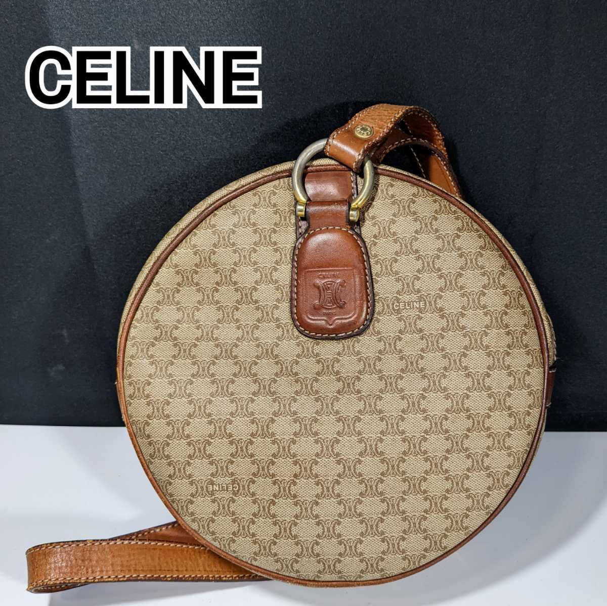 CELINEセリーヌ ヴィンテージ丸型ショルダーバッグ マカダム柄 PVC