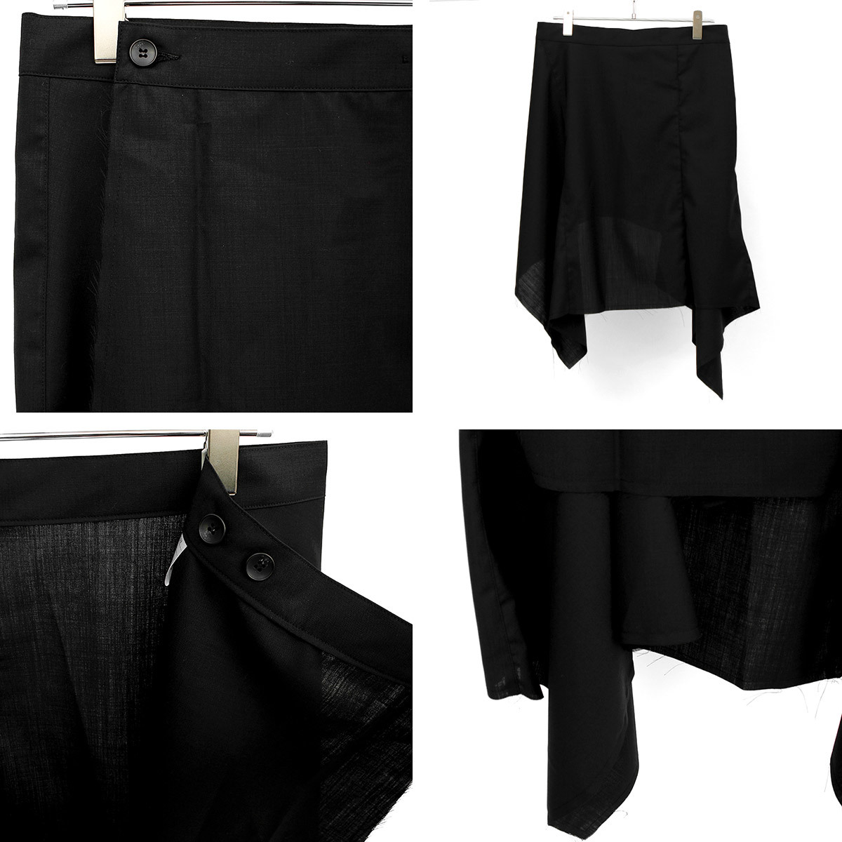 【新品】 F ブラック スカート メンズ 無地 デザイナーズ 切りっぱなし 巻きスカート フラップスカート 日本製 国産 レディー_画像6