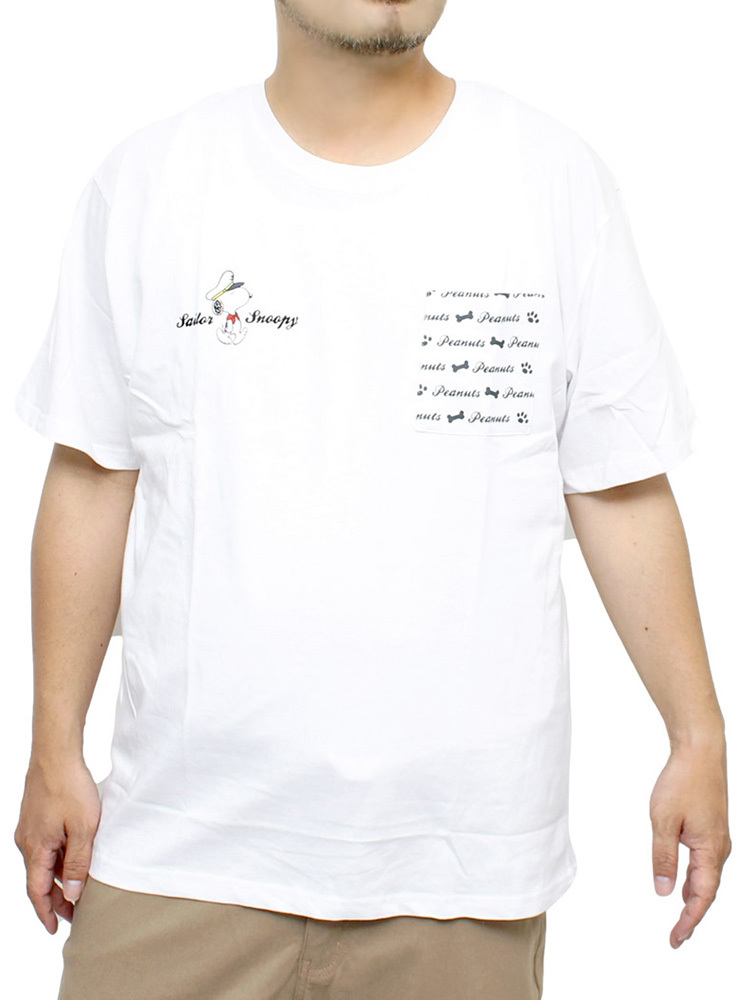 【新品】 4L ホワイト×ホワイト PEANUTS(ピーナッツ) 半袖 Tシャツ メンズ 大きいサイズ SNOOPY スヌーピー ポケット付き ビーチ マリン_画像1