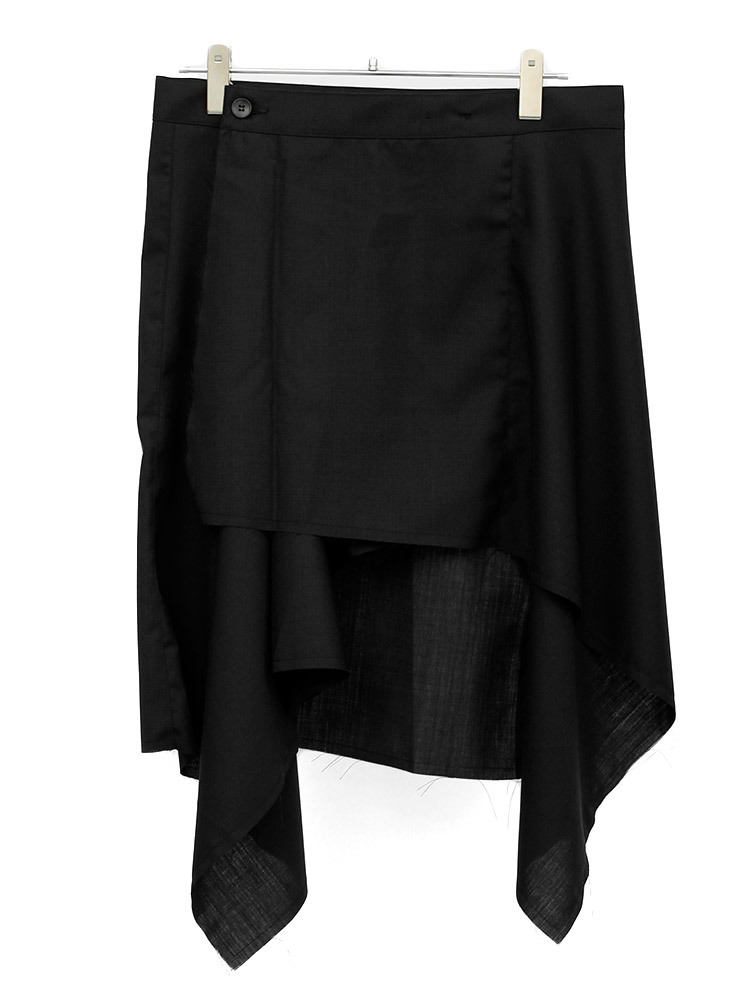 【新品】 F ブラック スカート メンズ 無地 デザイナーズ 切りっぱなし 巻きスカート フラップスカート 日本製 国産 レディー_画像5