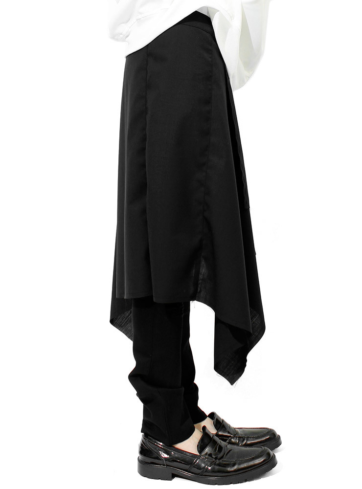 【新品】 F ブラック スカート メンズ 無地 デザイナーズ 切りっぱなし 巻きスカート フラップスカート 日本製 国産 レディー_画像4