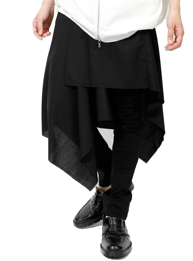 【新品】 F ブラック スカート メンズ 無地 デザイナーズ 切りっぱなし 巻きスカート フラップスカート 日本製 国産 レディー_画像1