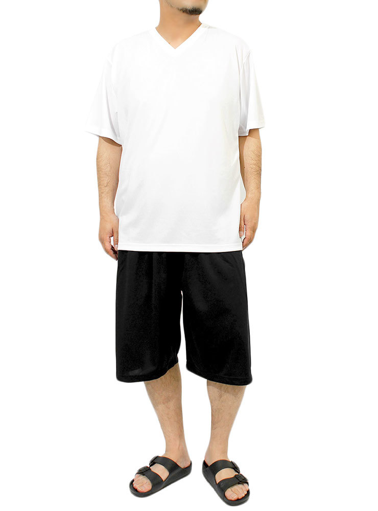 【新品】 5L ホワイト Tシャツ メンズ 大きいサイズ 半袖 吸汗速乾 ドライ メッシュ UVカット 無地 Vネック カットソー_画像3