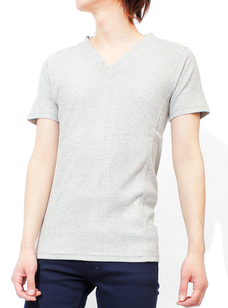 【新品】 XL グレー(半袖) Tシャツ メンズ 大きいサイズ 小さいサイズ Vネック 半袖 無地 テレコ素材 ストレッチ カットソー_画像1