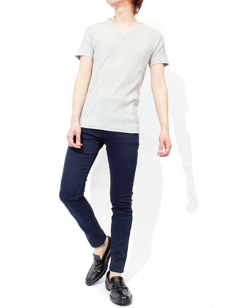 【新品】 XL グレー(半袖) Tシャツ メンズ 大きいサイズ 小さいサイズ Vネック 半袖 無地 テレコ素材 ストレッチ カットソー_画像3