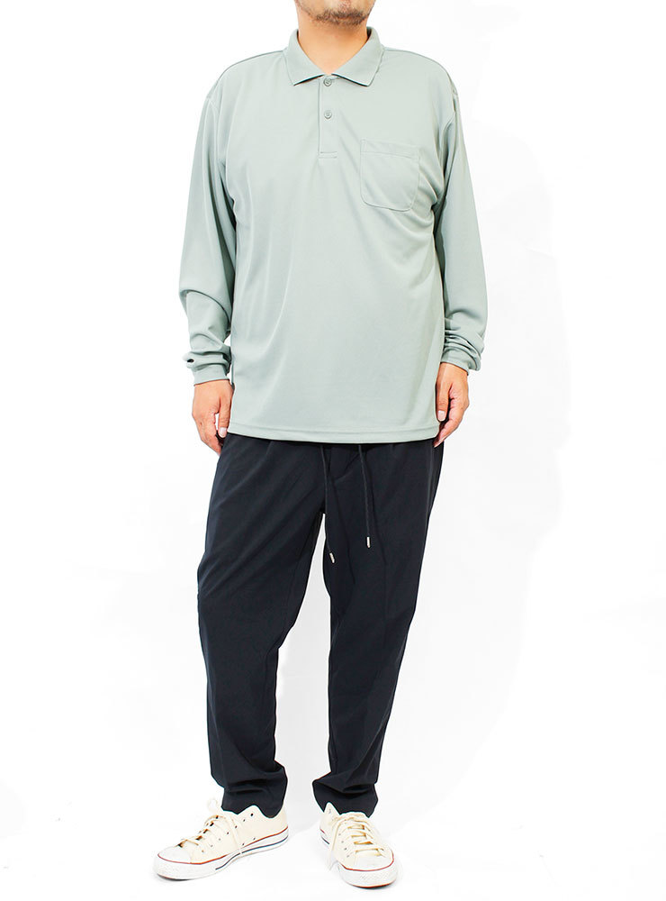 【新品】 3L グレー ポロシャツ メンズ 大きいサイズ 長袖 吸汗速乾 ドライ メッシュ UVカット 無地 ポケット付き シャツ_画像3