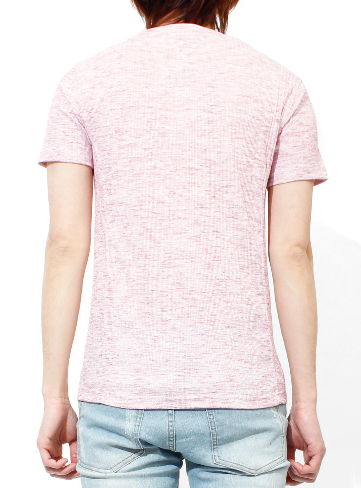 【新品】 XL 杢レッド(半袖) Tシャツ メンズ 大きいサイズ 小さいサイズ Vネック 半袖 無地 テレコ素材 ストレッチ カットソー_画像2