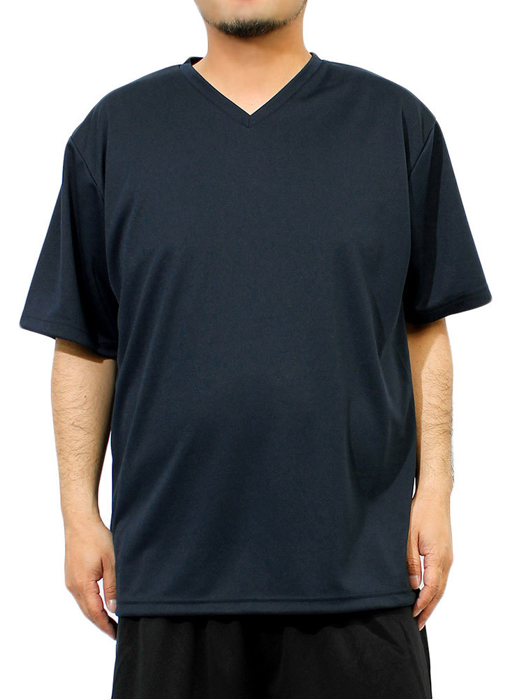 【新品】 5L ネイビー Tシャツ メンズ 大きいサイズ 半袖 吸汗速乾 ドライ メッシュ UVカット 無地 Vネック カットソー_画像1