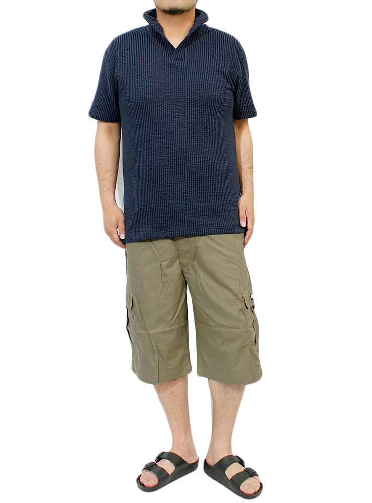 【新品】 4L ネイビー ポロシャツ メンズ 大きいサイズ 半袖 シアサッカー イタリアンカラー Tシャツ スキッパー カットソー_画像3