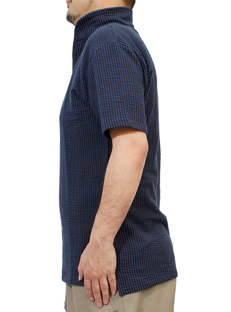 【新品】 4L ネイビー ポロシャツ メンズ 大きいサイズ 半袖 シアサッカー イタリアンカラー Tシャツ スキッパー カットソー_画像4
