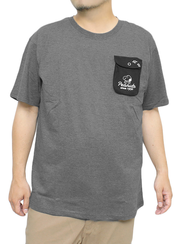 【新品】 3L チャコールA PEANUTS(ピーナッツ) 半袖 Tシャツ メンズ 大きいサイズ SNOOPY スヌーピー ジョークール フラップ ポケット付き_画像1