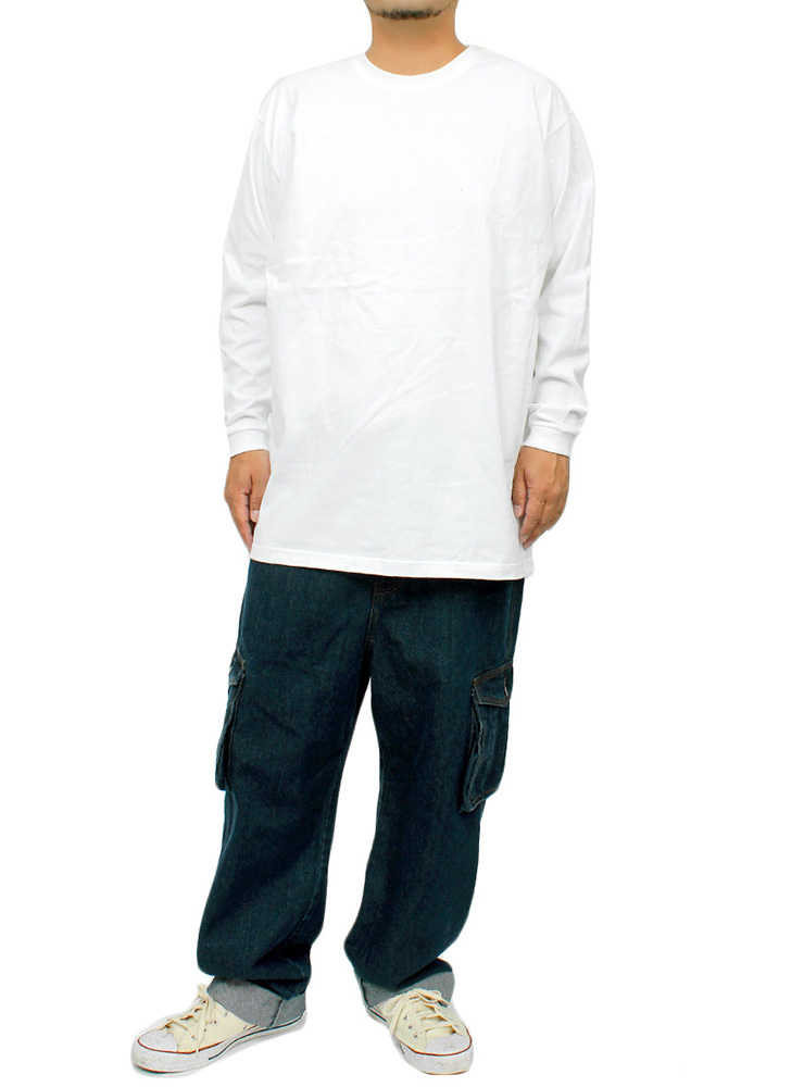 【新品】 L ホワイト 長袖Tシャツ メンズ スーパー ヘビーウェイト 厚手 7.4オンス 無地 クルーネック カットソー_画像2