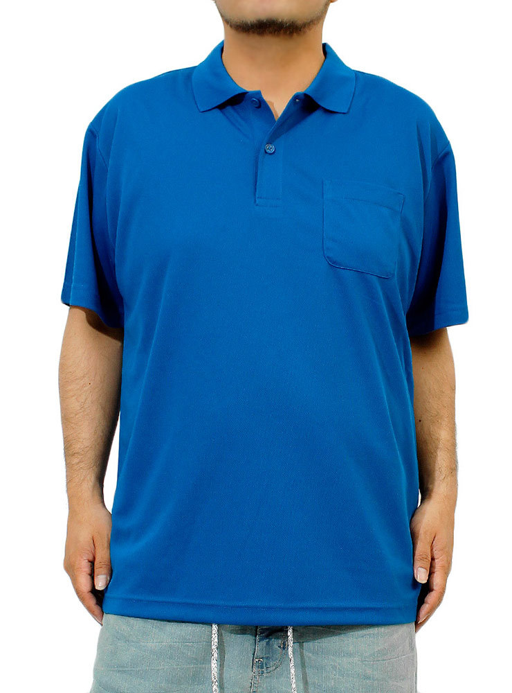 【新品】 3L ロイヤルブルー ポロシャツ メンズ 大きいサイズ 吸汗速乾 ドライ メッシュ UVカット 無地 ポケット付き 半袖シャツ_画像1
