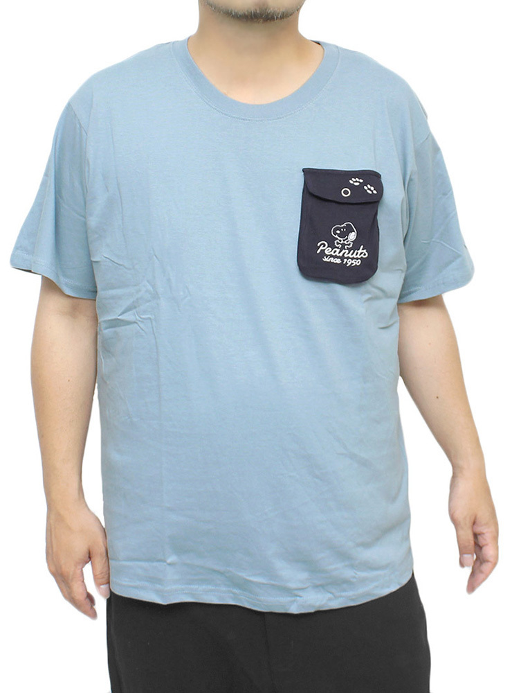 【新品】 3L ブルーグレーA PEANUTS(ピーナッツ) 半袖 Tシャツ メンズ 大きいサイズ SNOOPY スヌーピー ジョ_画像1