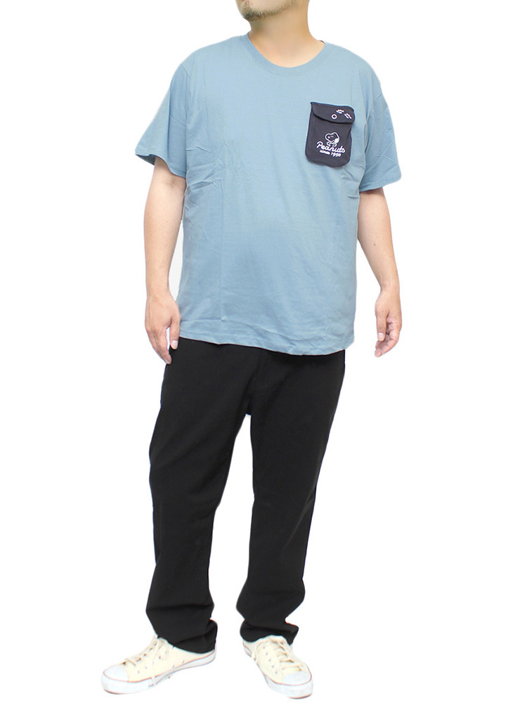 【新品】 3L ブルーグレーA PEANUTS(ピーナッツ) 半袖 Tシャツ メンズ 大きいサイズ SNOOPY スヌーピー ジョ_画像2