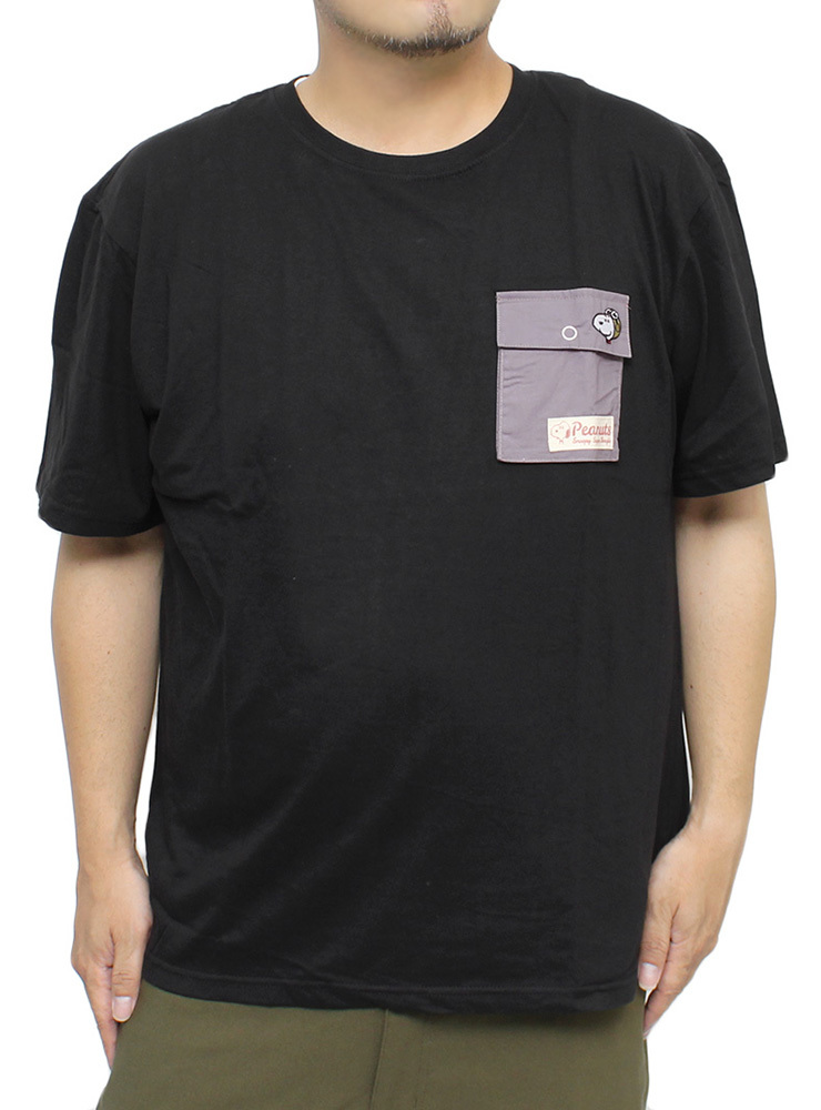 【新品】 3L ブラック×グレー PEANUTS(ピーナッツ) 半袖 Tシャツ メンズ 大きいサイズ SNOOPY スヌーピー フ_画像1