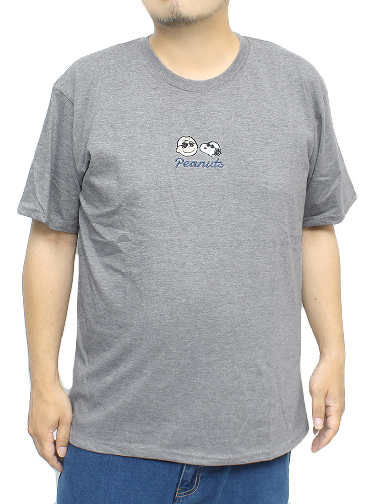 【新品】 3L グレー PEANUTS(ピーナッツ) 半袖 Tシャツ メンズ 大きいサイズ SNOOPY スヌーピー ワンポイント 刺繍 プリント カットソー_画像1
