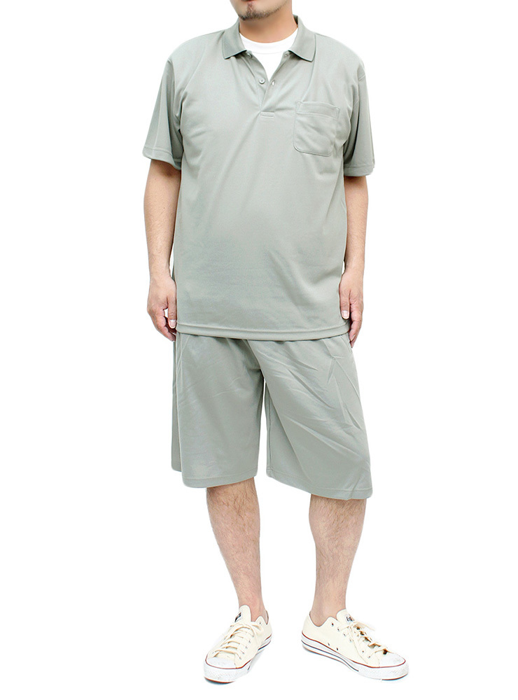 【新品】 4L グレー ポロシャツ メンズ 大きいサイズ 吸汗速乾 ドライ メッシュ UVカット 無地 ポケット付き 半袖シャツ_画像2
