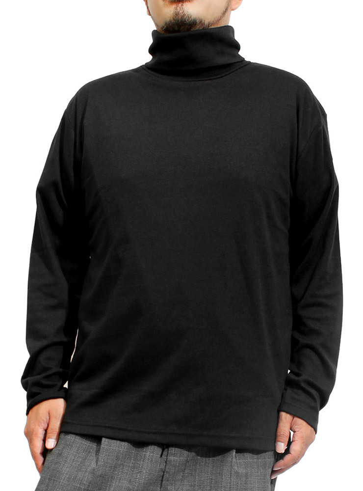 【新品】 M ブラック 長袖Tシャツ メンズ 大きいサイズ 無地 フライス ボーダー タートルネック カットソー_画像1