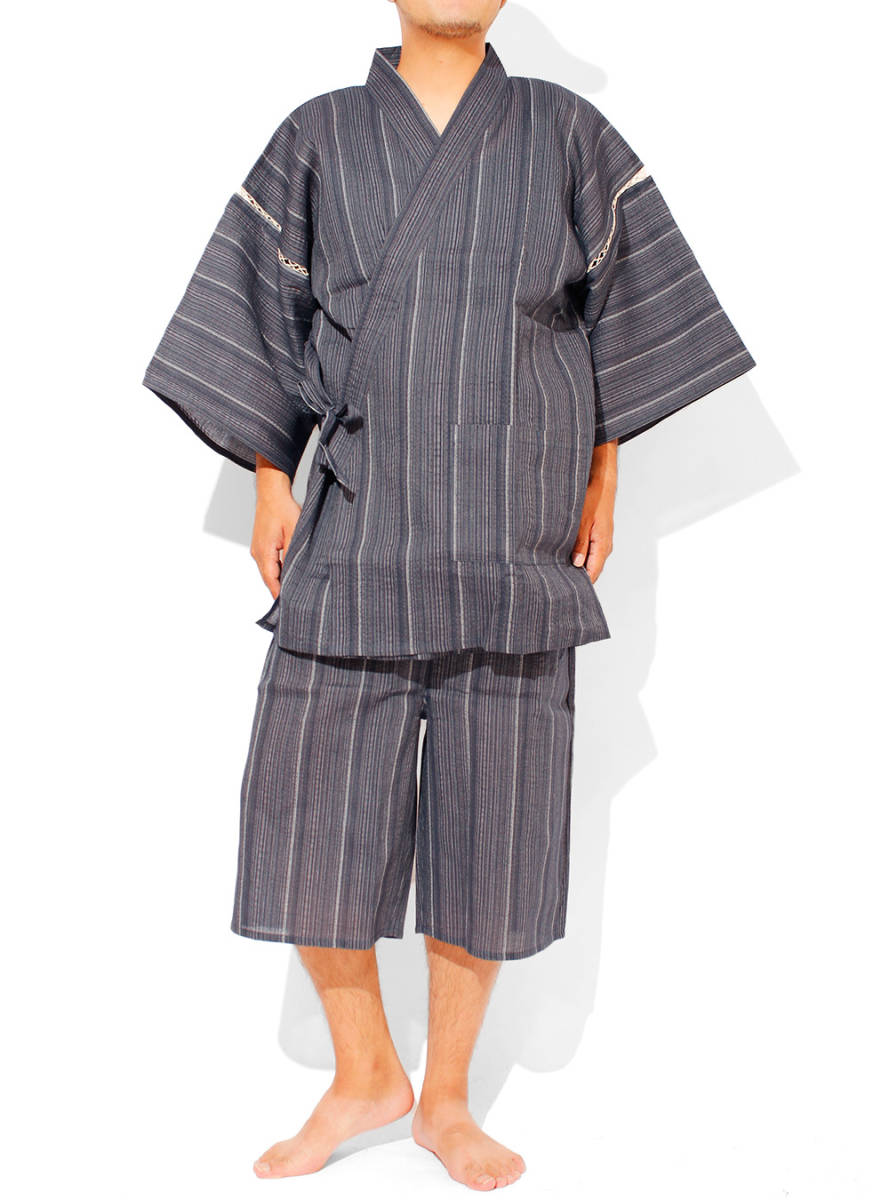 [ new goods ] L A pattern jinbei men's ... weave peace pattern top and bottom .... setup plain stripe 