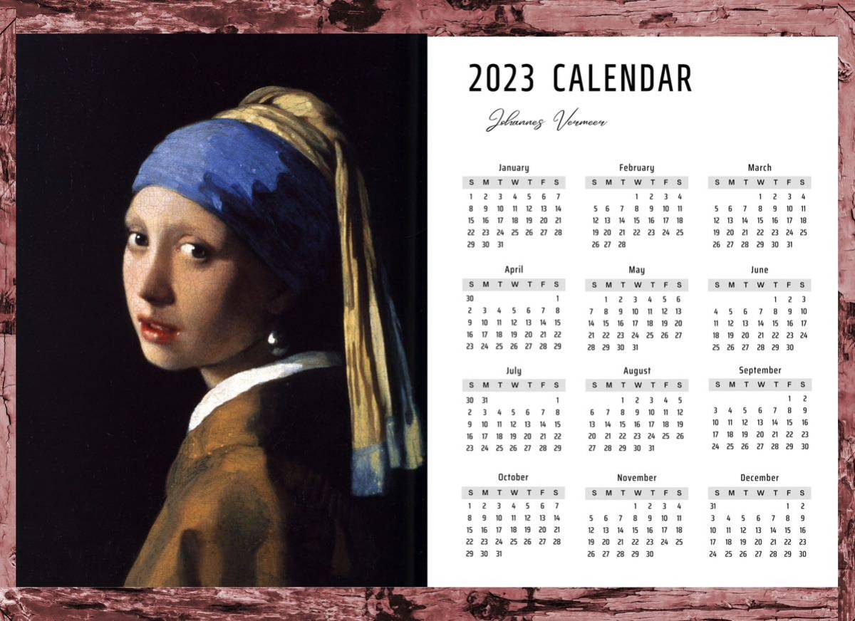 セール＆特集＞ フェルメール 真珠の耳飾りの少女 2023年 カレンダー 38x55cm レンブラント 絵画