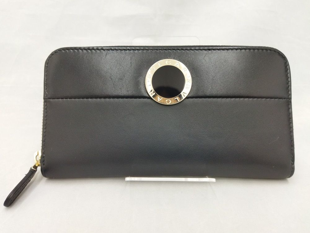 BVLGARI ブルガリ 280033 トンド ブラック レザー ラウンドファスナー ラウンドジップ ジッピーウォレット 長財布  ◇3107/SBS通り店