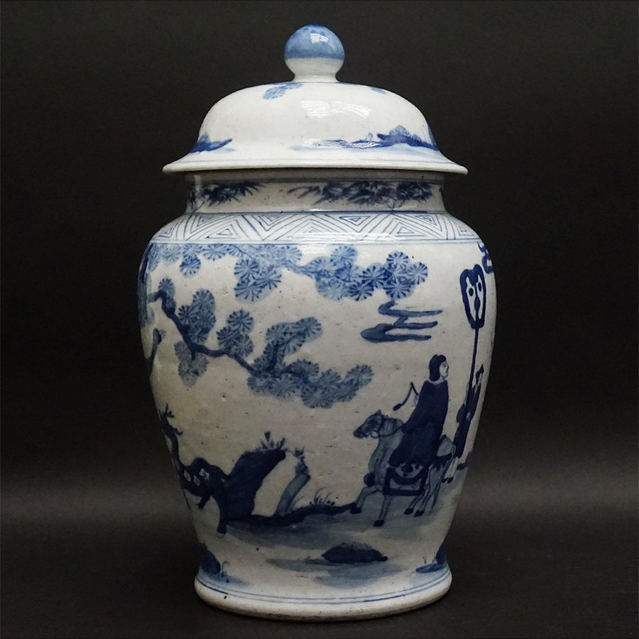 中国美術 中国古玩 染付磁器 蓋付飾壺 将軍罐 沈香壷 壷 唐物 花瓶 飾