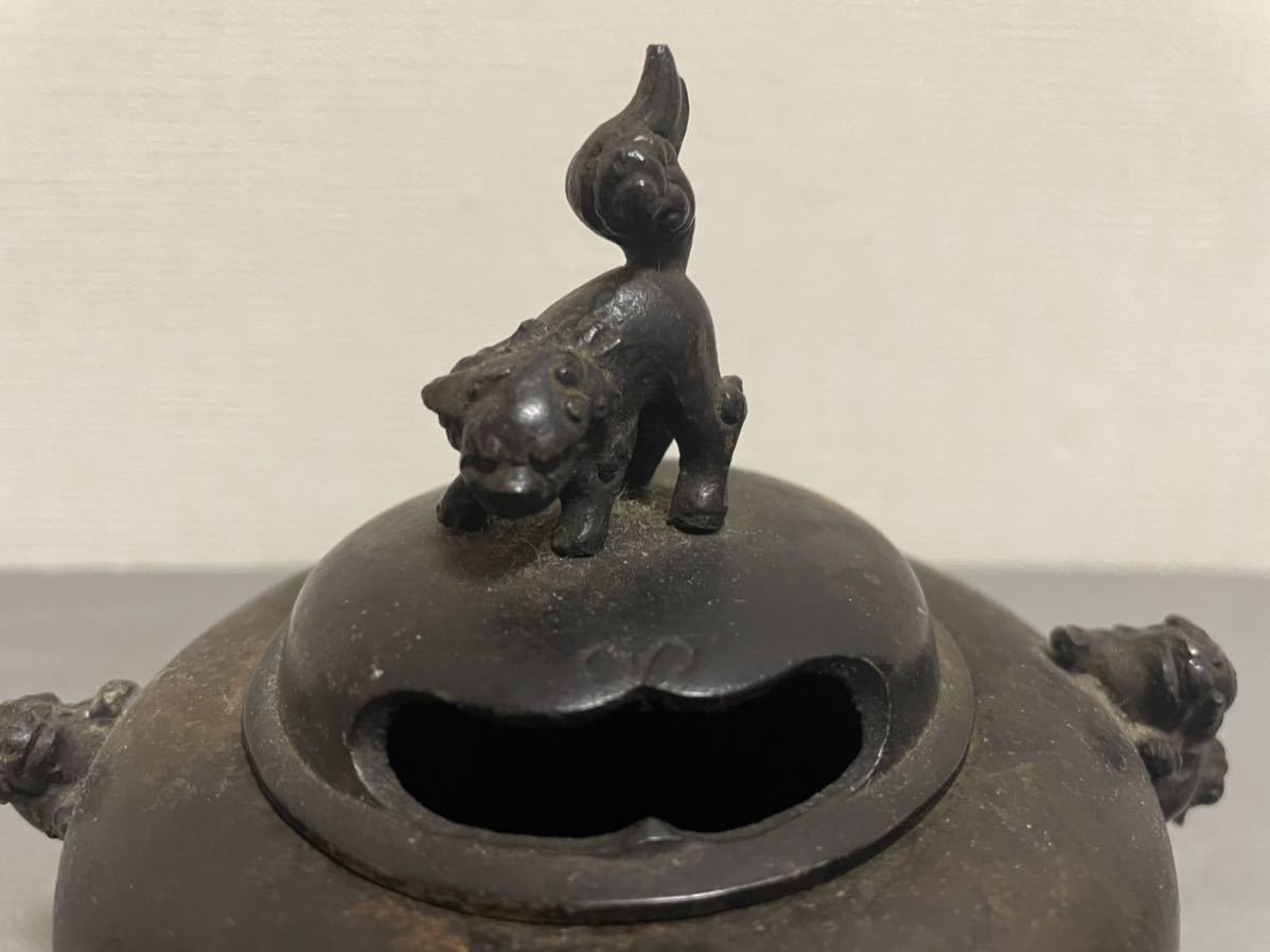 中国古美術 古玩 大明宣徳年制 古銅 獅子香炉 香道具 三足