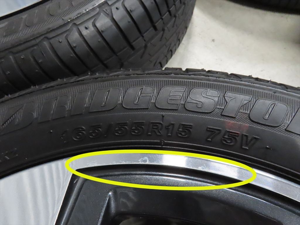 ダイハツ ウェイク 165/55R15 LA700 純正 ブリヂストン B250 4.5J+45 PCD100 4穴 15インチ タント ムーヴカスタム ブラックポリッシュ バリ_ポリッシュ錆です