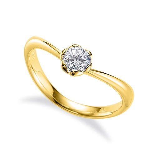 高い素材 天然石 イエローゴールド 18金 指輪 花モチーフの一粒リング