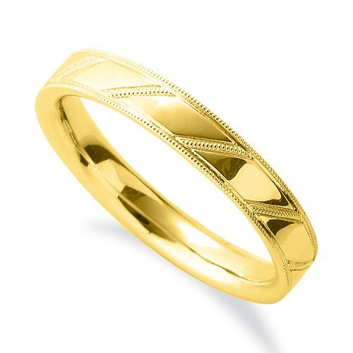指輪 18金 イエローゴールド ミル打ちの模様が刻まれたデザインリング