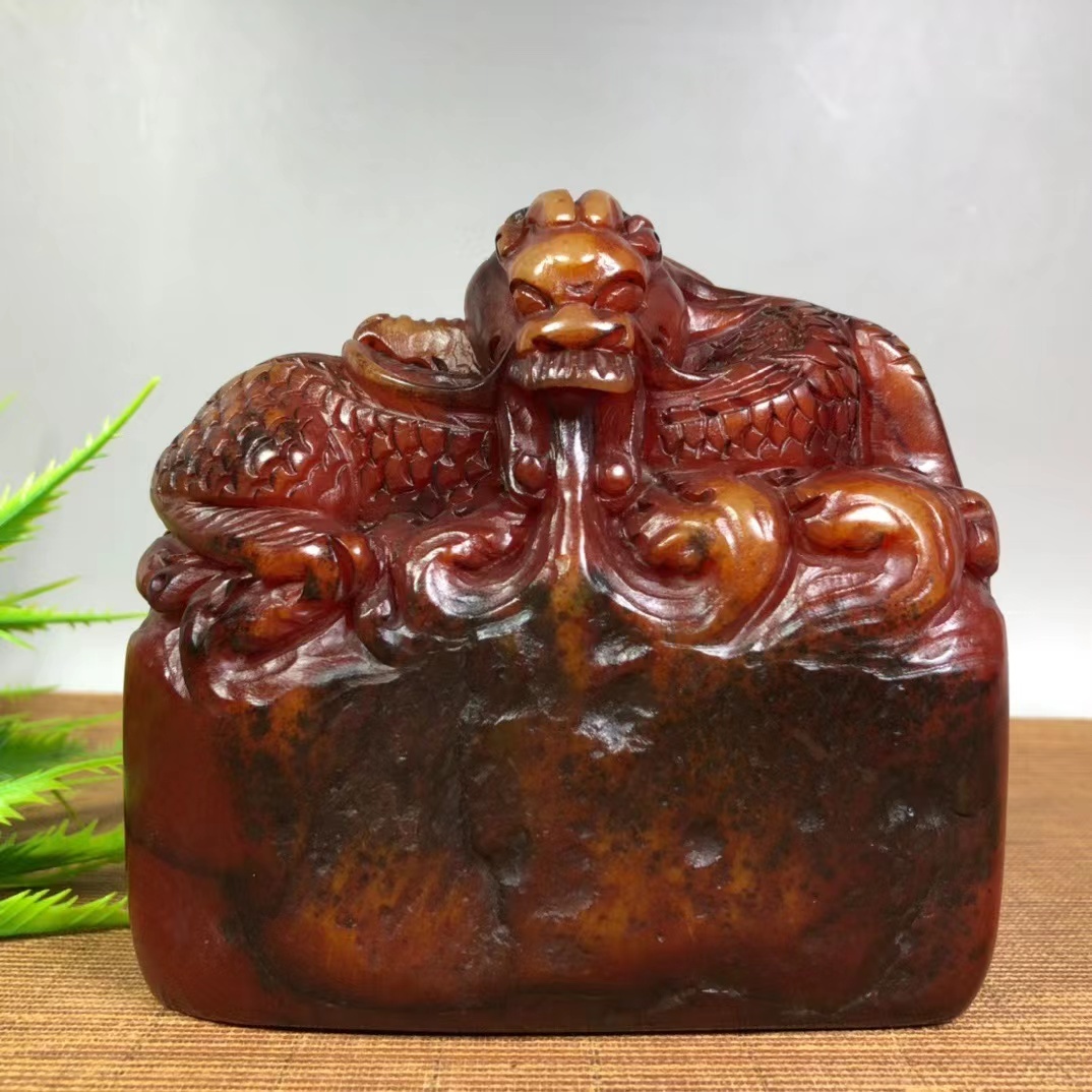 清・古寿山石・紅田黄石彫・烏鴉皮・龍印章』極細工・時代物・古 清・古寿山石・紅田黄石彫・烏鴉皮・龍印章』極細工・時代物・古