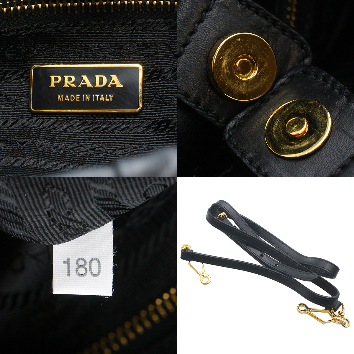 ☆S1975 美品!! プラダ リボン レザー 2WAYバッグ ハンド・ショルダー ブラック ゴールド金具 PRADA レディース☆ 