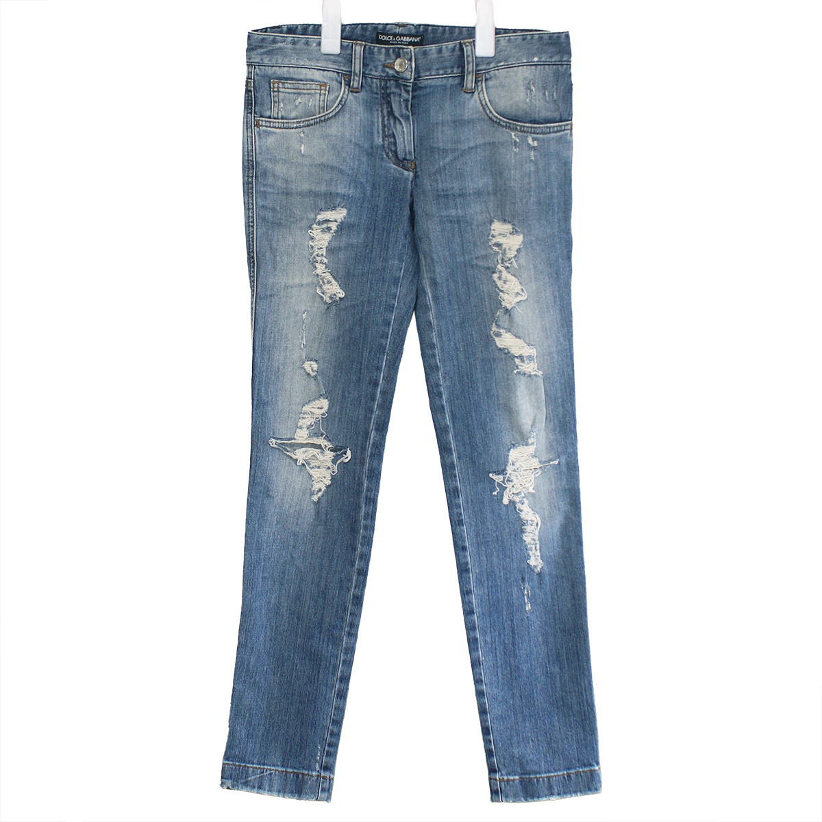 *S1776 отличный Dolce & Gabbana повреждение обработка обтягивающие джинсы брюки голубой 38 женский *