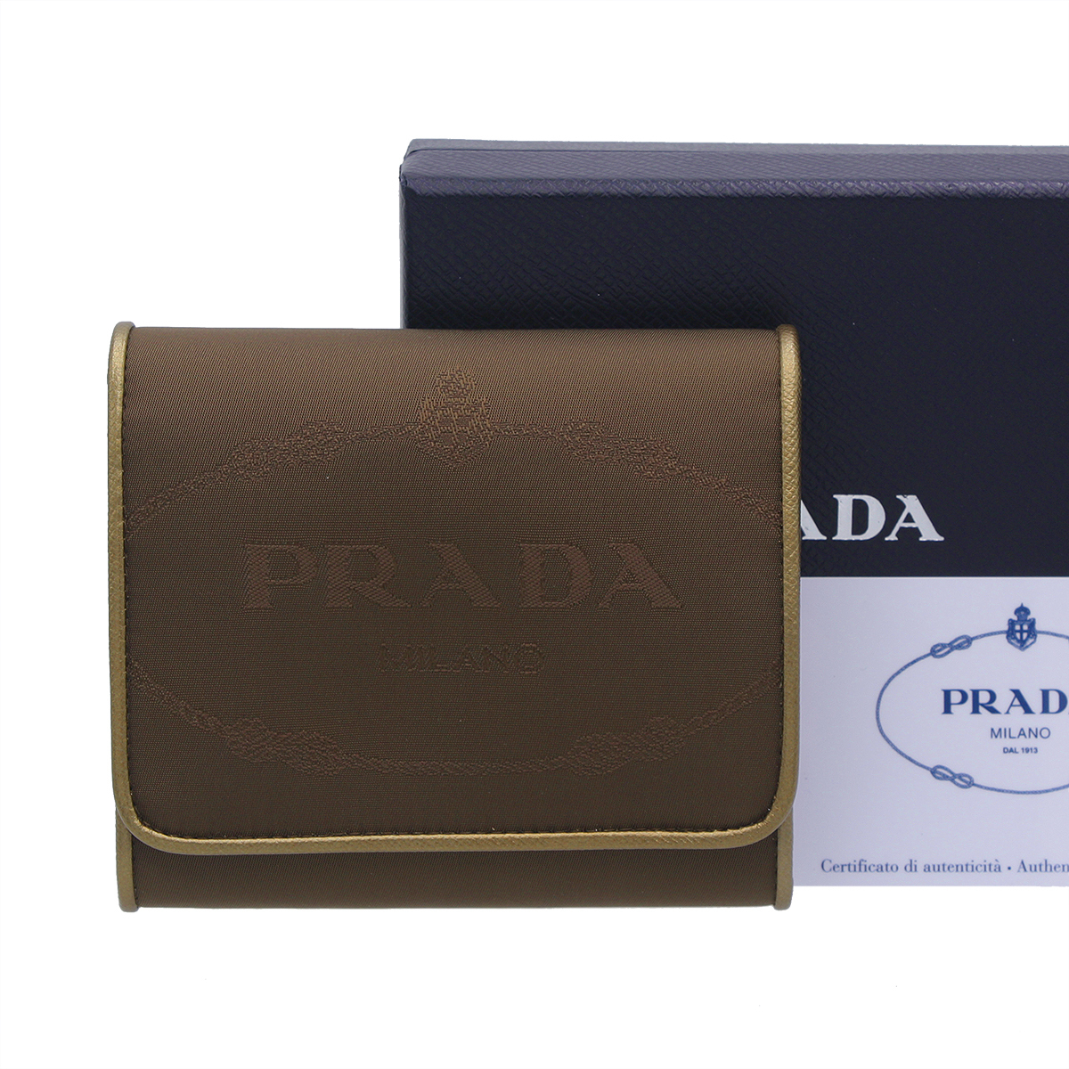 ★S1469 新品!! プラダ PRADA ロゴ ナイロン ジャガート 三つ折財布 1M0176 ロベーレ ブロンズ メンズ レディース★