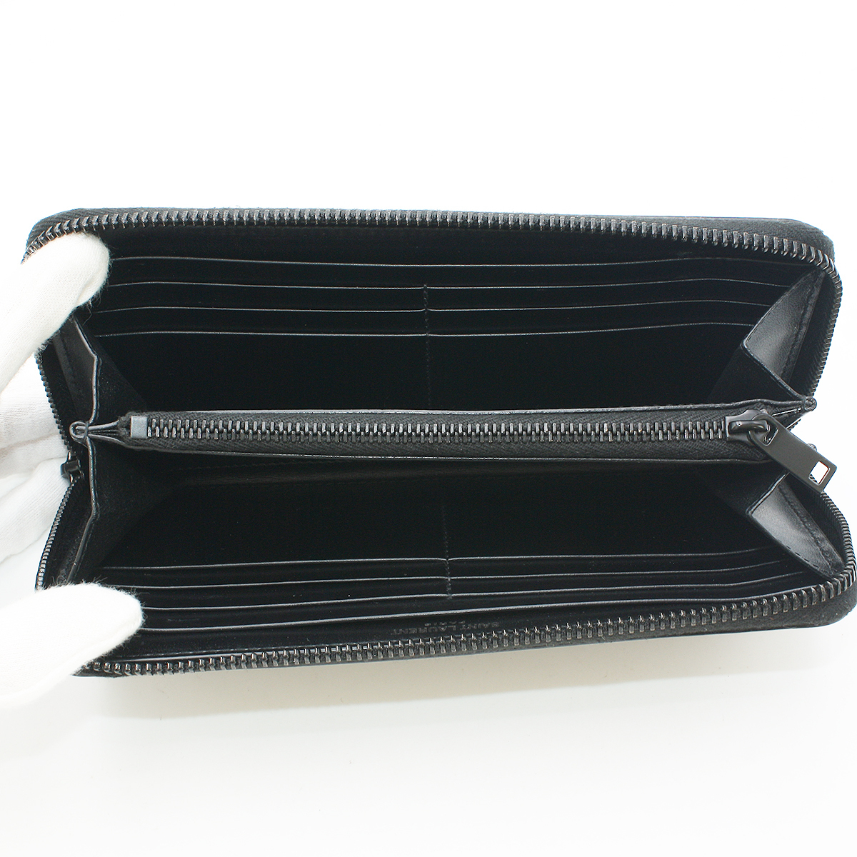 ★X1272 美品!! イヴサンローラン YSLロゴ レザー ラウンドファスナー 長財布 ブラック Yves Saint Laurent レディース★