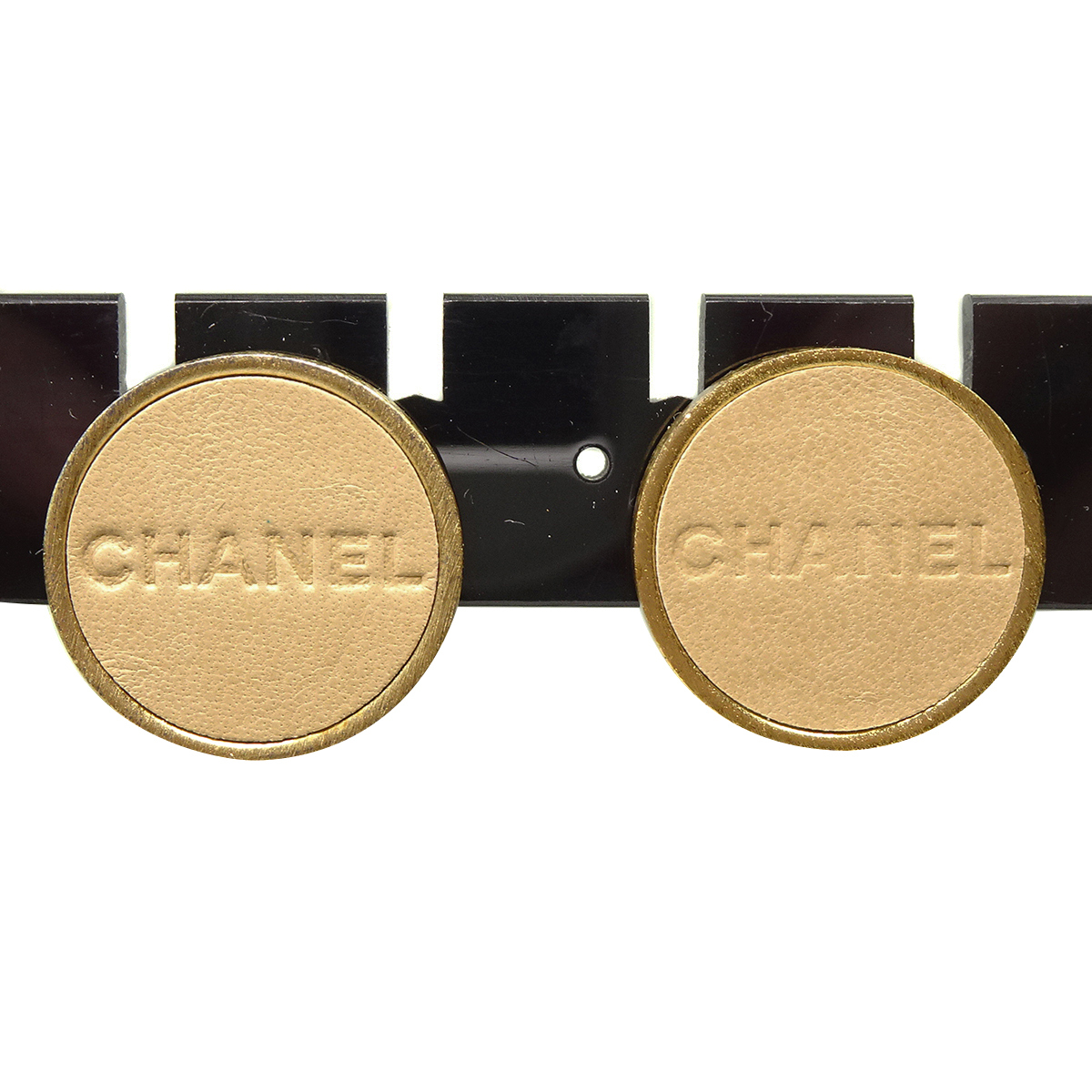 ★X1747 美品 シャネル ロゴ ラウンドイヤリング レザーｘゴールド金具 00A CHANEL ヴィンテージ レディース★_画像1